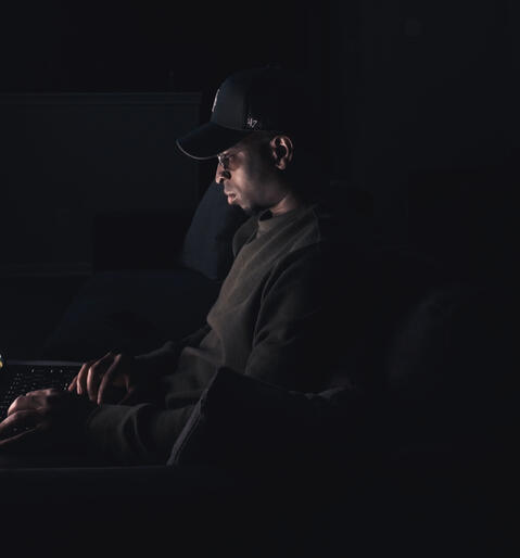 Keith working on laptop